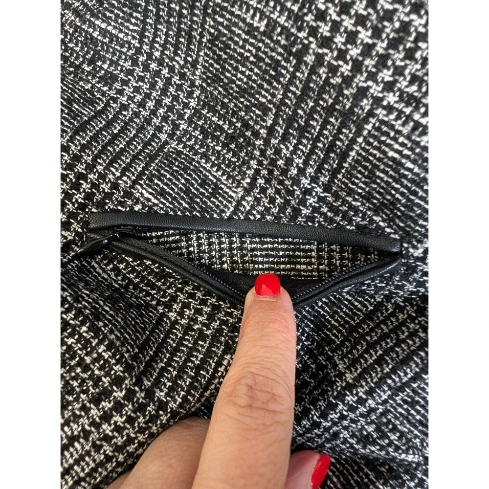 Talbots Tweed Skirt Faux Leather Trim Pockets Lined Black White Sz 16 Academia